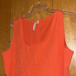Belah & Codey Multi Texture Coral Pink Orange L Stretch Tank Top Made in USA EUC